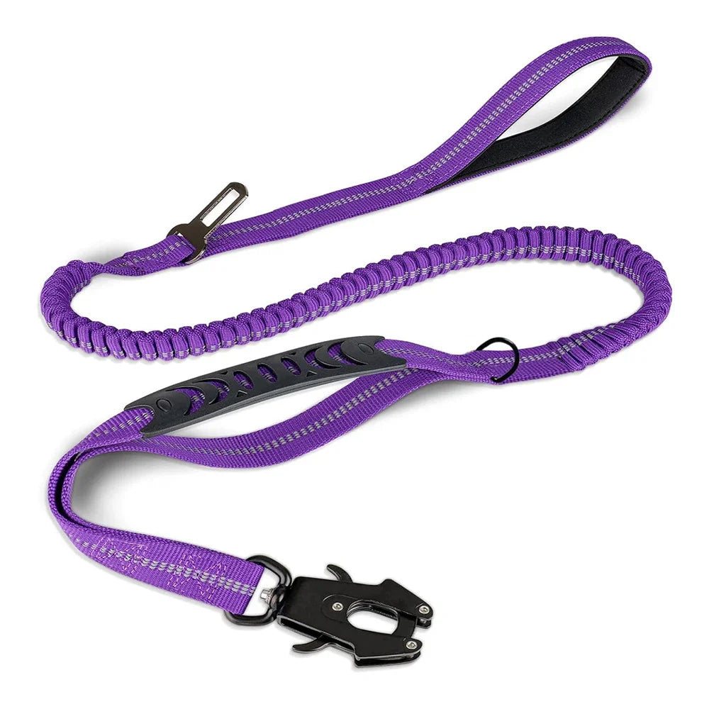 Reflective FlexControl Dual-Handle Dog Leash with Bungee & Seat Belt Clip Black