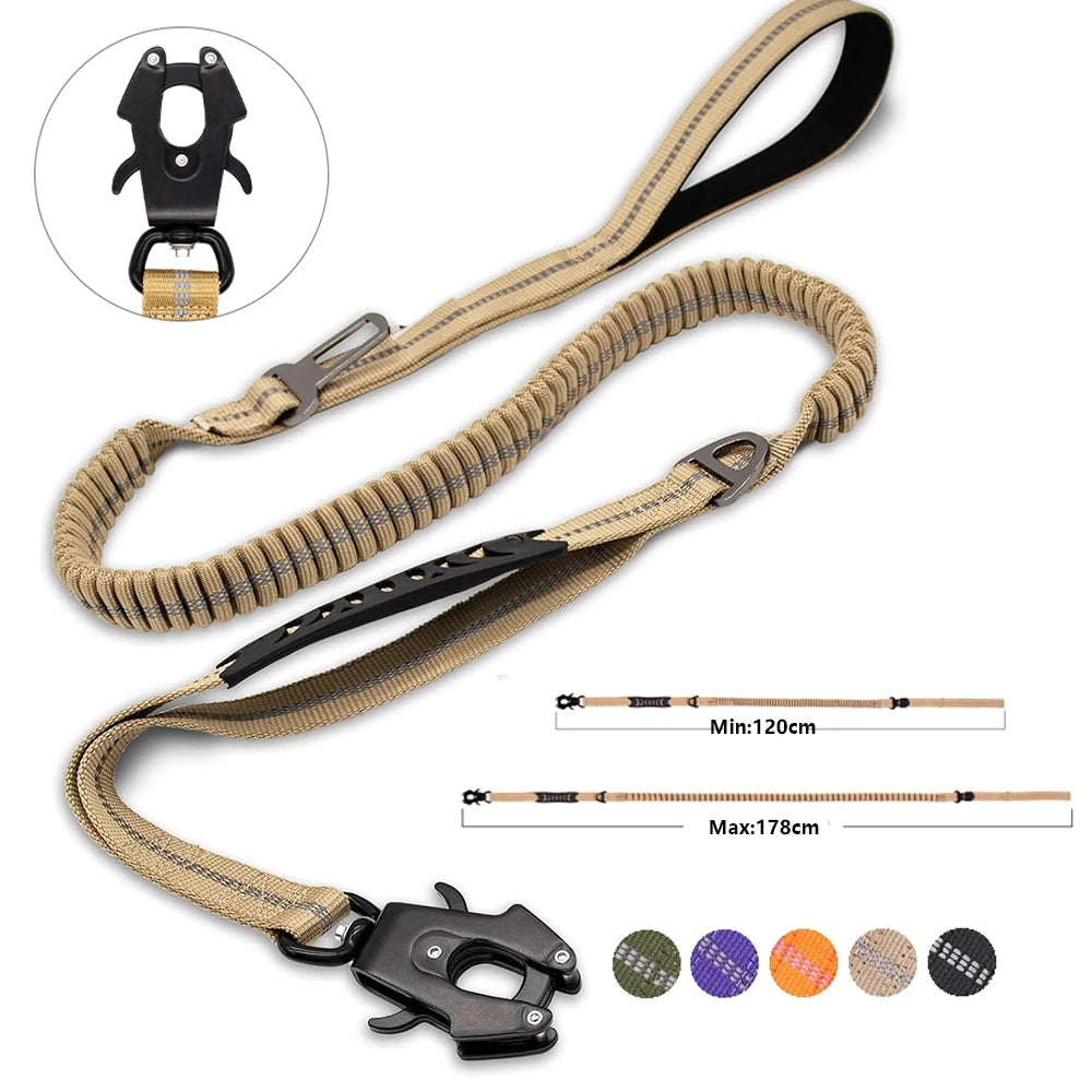 Reflective FlexControl Dual-Handle Dog Leash with Bungee & Seat Belt Clip Green