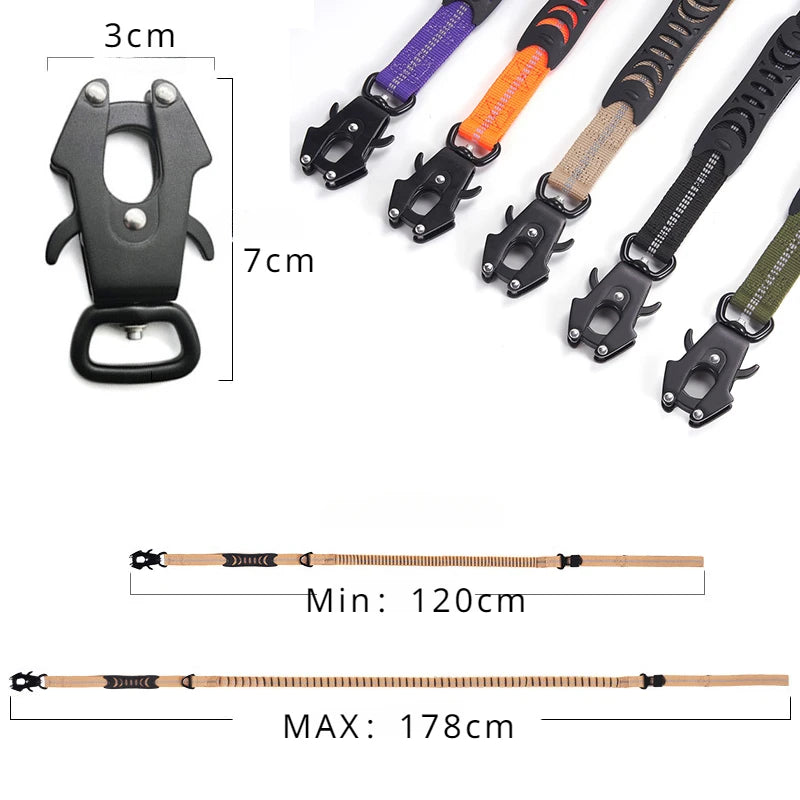 Reflective FlexControl Dual-Handle Dog Leash with Bungee & Seat Belt Clip Green